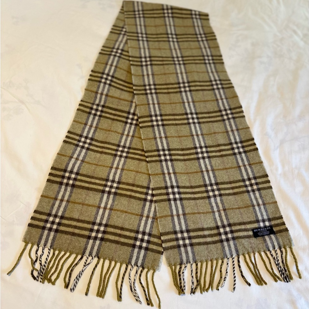 Burberry Plaid Wool Scarf - Green and Brown